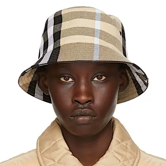 BURBERRY  Beige Check Jacquard Bucket Hat - Dusty Sand main image 6